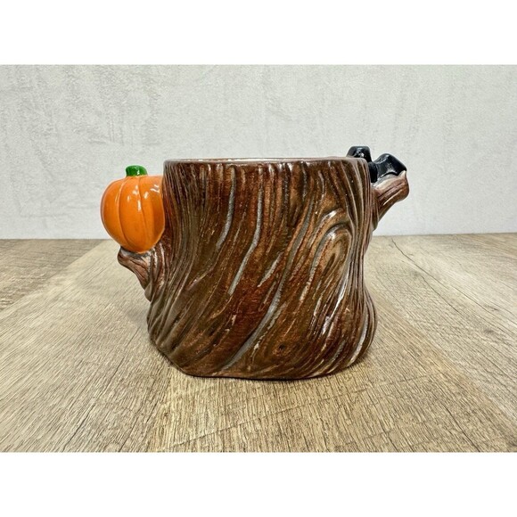 Vintage Holland Floral Inc Halloween Tree Pumpkin Bat Planter 1990 Ceramic - Picture 3 of 7